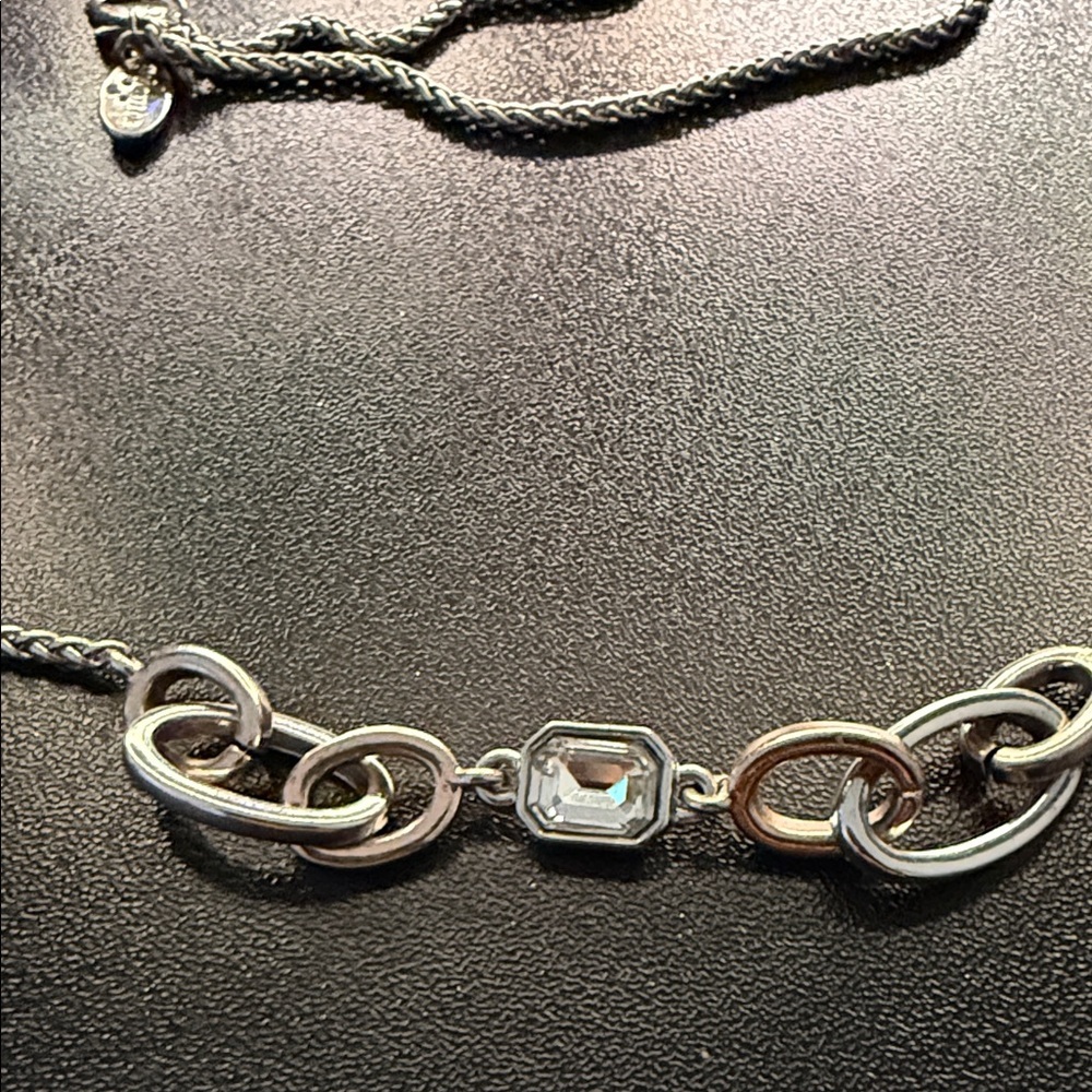 Ann Taylor Silver Linked Necklace with Clear Crystal Accents - Picture 2 of 5